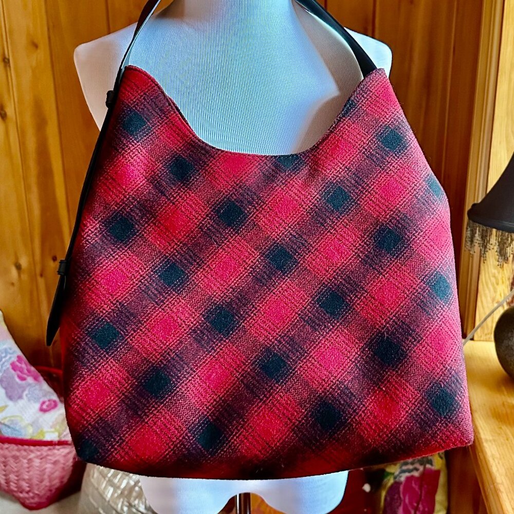J. JILL Red and Black Buffalo Check Style Plaid Shoulder Bag